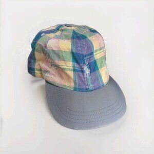 VTG Polo Ralph Lauren Plaid Pastel Strapback Dad Hat Cap Blue Pink Purple Green